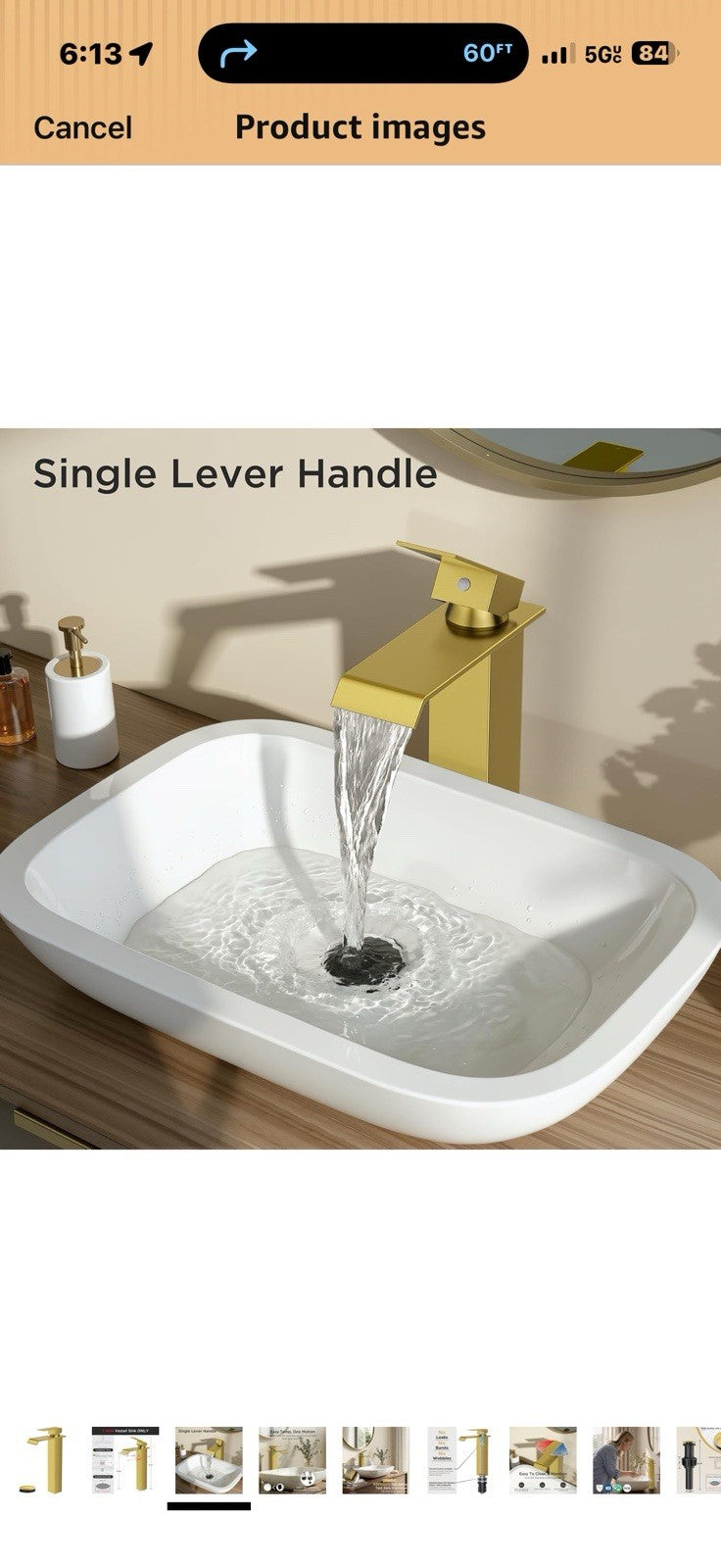 FORIOUS Vessel Bathroom Sink Faucets 1 Hole Brushed Gold, Tall Waterfall