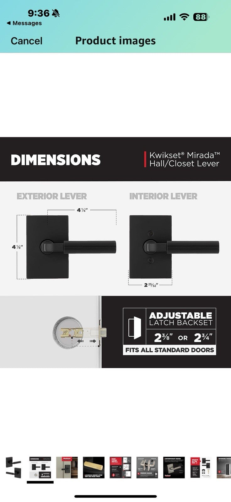 Kwikset Mirada Reeded Interior Passage Door Handle, Lever for Closet 