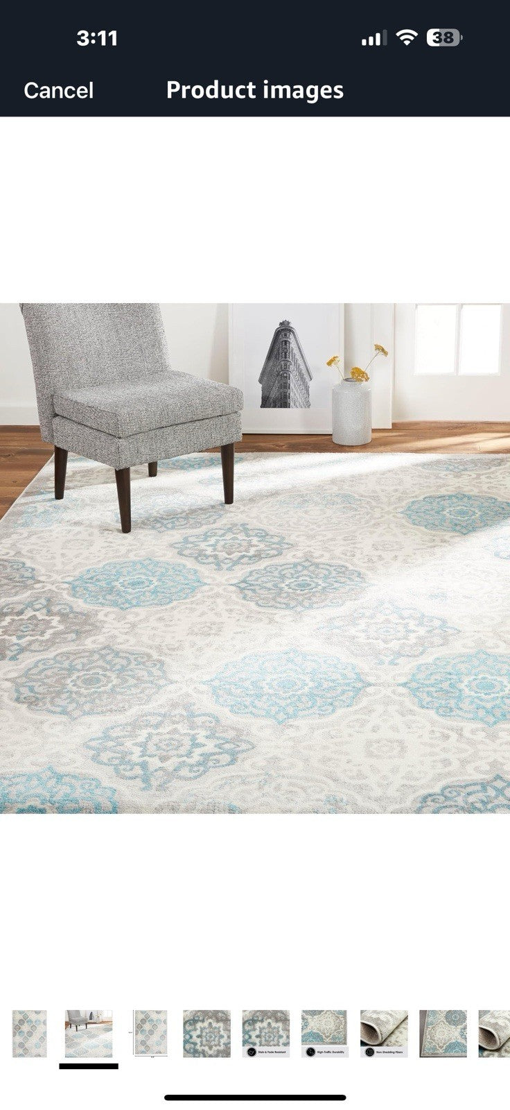 Home Dynamix Boho Celeste Transitional Damask Area Rug, Grey/Blue, 7'9"x10'2