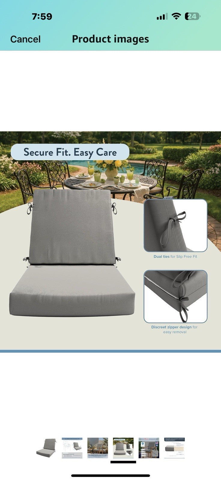 California Umbrella Foam Dining Chair Cushion, 20 x 40, Granite