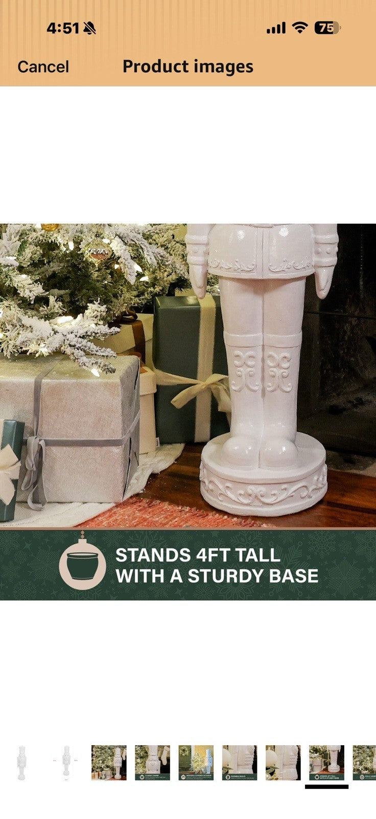 Fraser Hill Farm 48” Glossy White Soldier, Large Resin Decorative Christmas