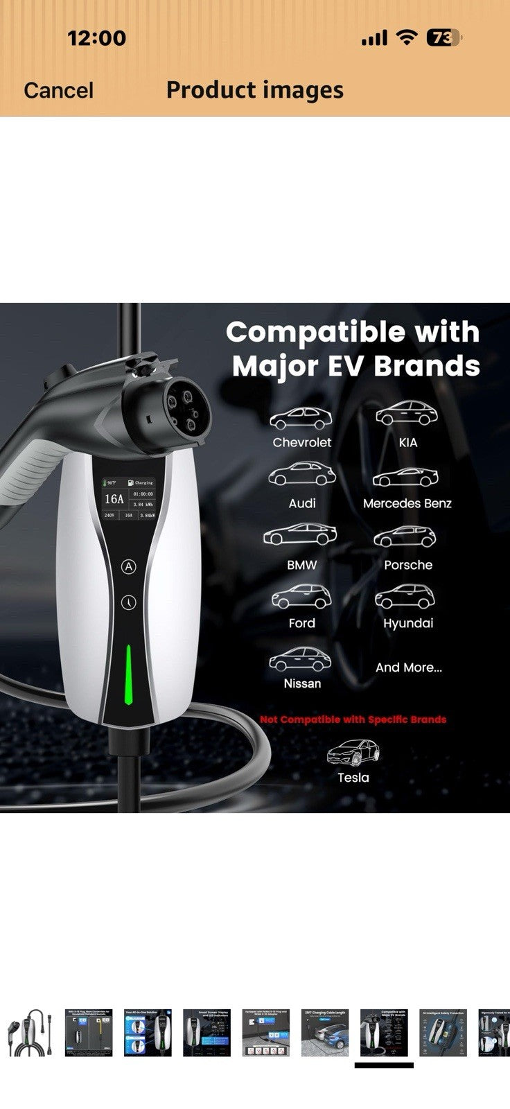 Level 1/2 EV Charger, 16Amp Adjustable Current NEMA 5-15 Plug/NEMA 6-20