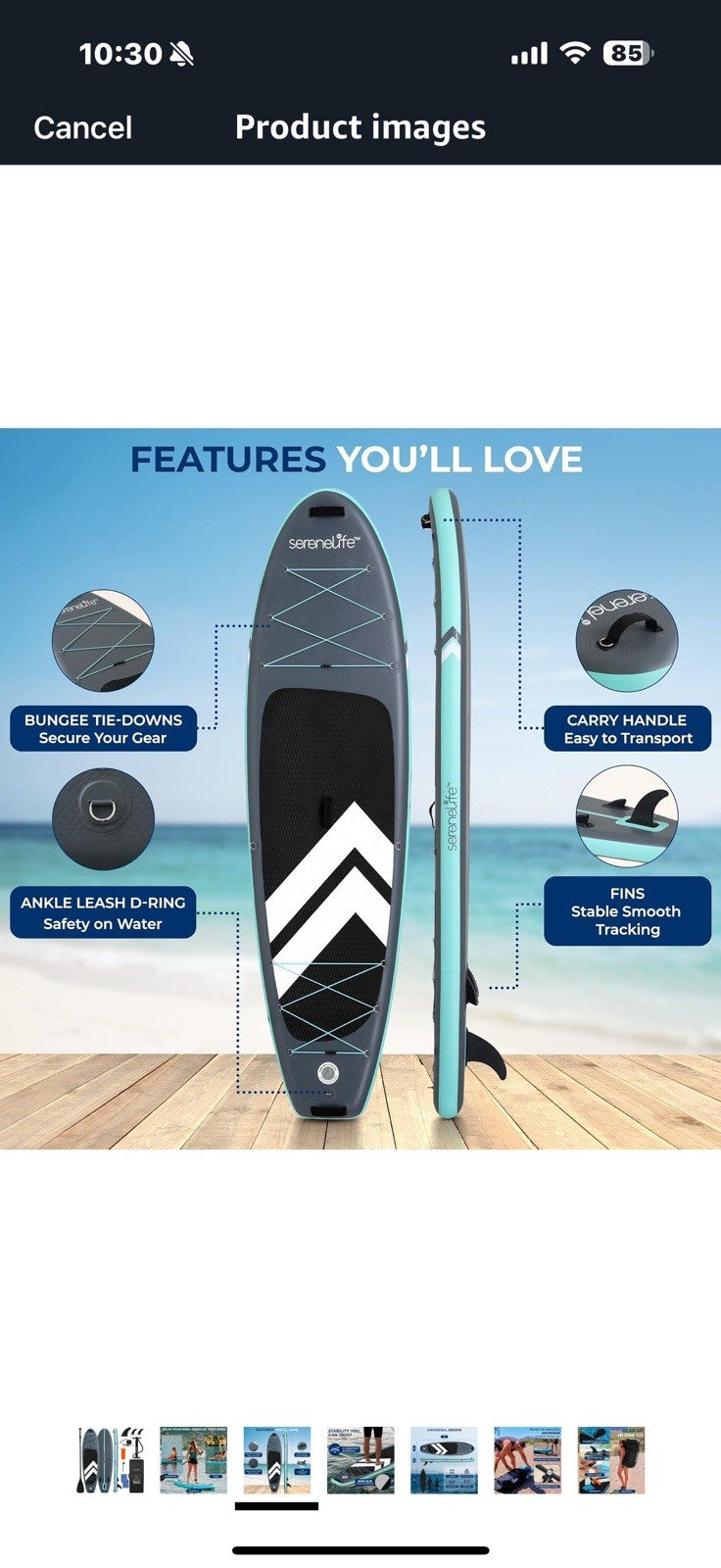 SereneLife 10’ Inflatable Stand Up Paddle Board with Premium SUP Accessories 