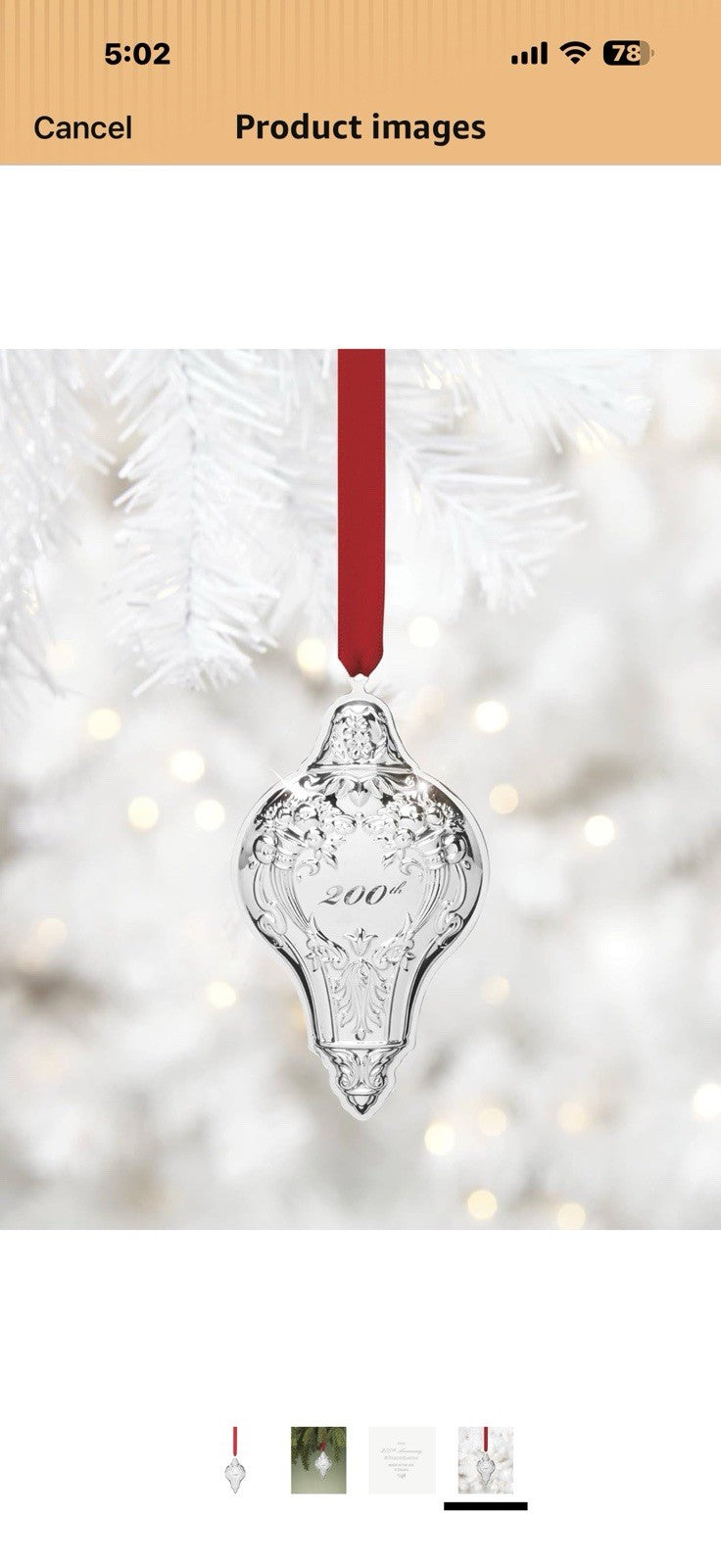Reed & Barton 897053 200th Anniversary Celebration Christmas Tree Ornament
