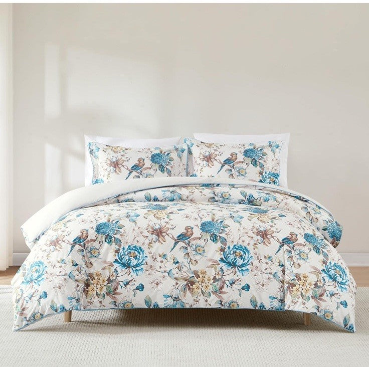 Lush Decor Bird and Hydrangea Cotton Duvet Cover 3 Piece Set King 