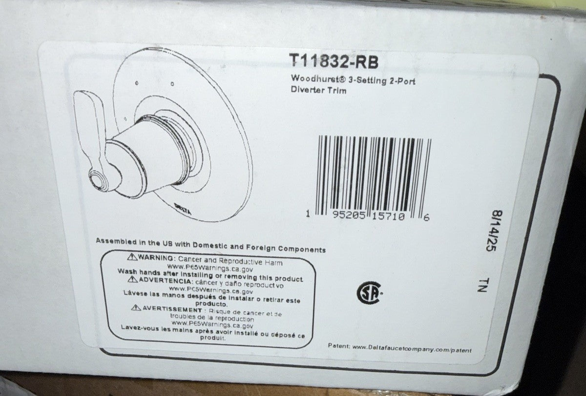 Delta Woodhurst 3-Way Shower Handle Diverter Trim Kit, Oil Rubbed Bronze