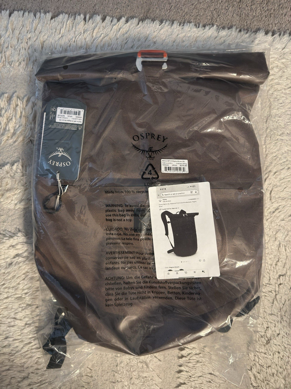 Osprey Metron 25L Waterproof Commuter Bike Backpack, Magma Brown