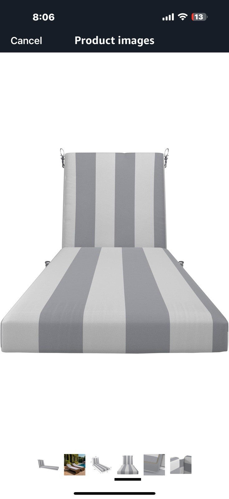 California Umbrella GCCH24B Chaise Lounge Cushion, 24"x78", Grey/White