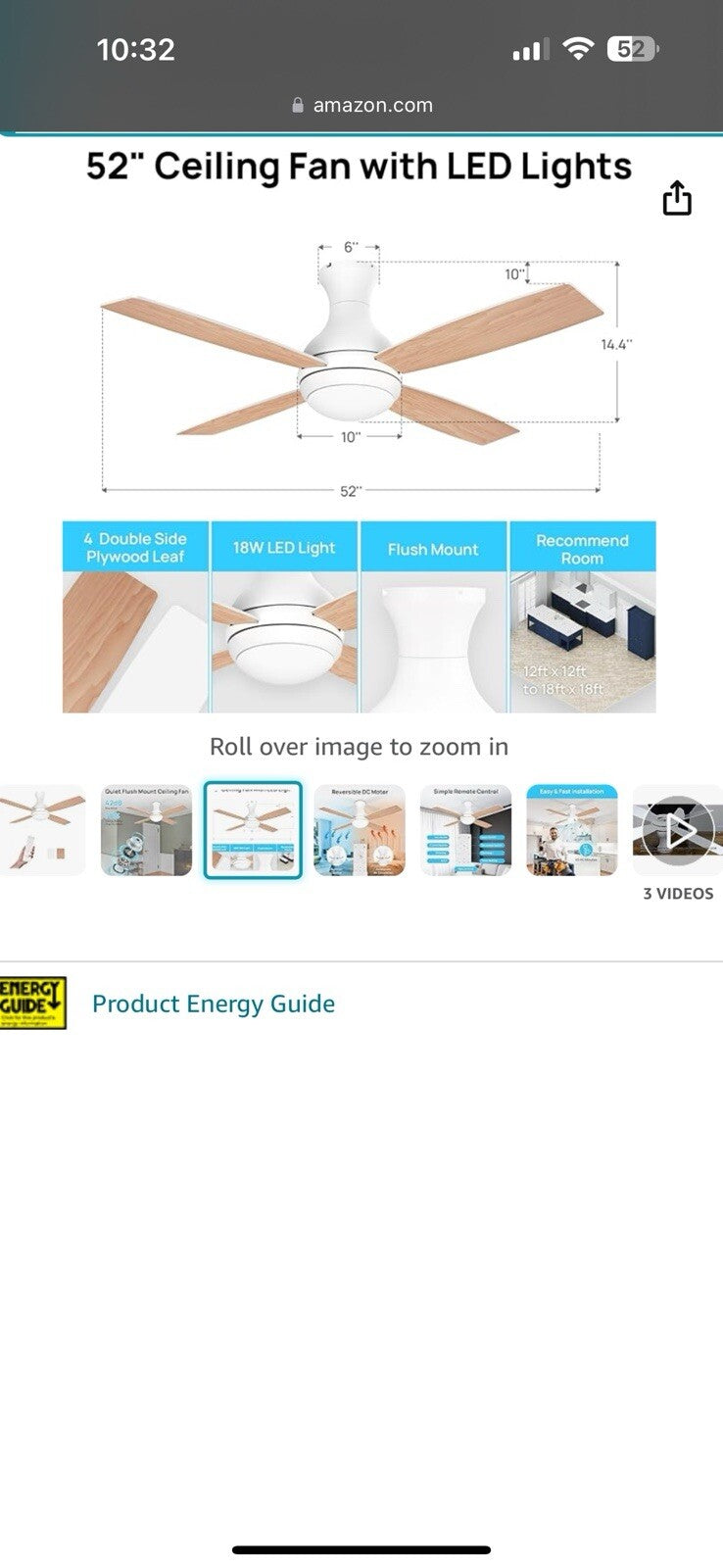 Consciot 52 Inch Flush Mount Modern Low Profile Ceiling 