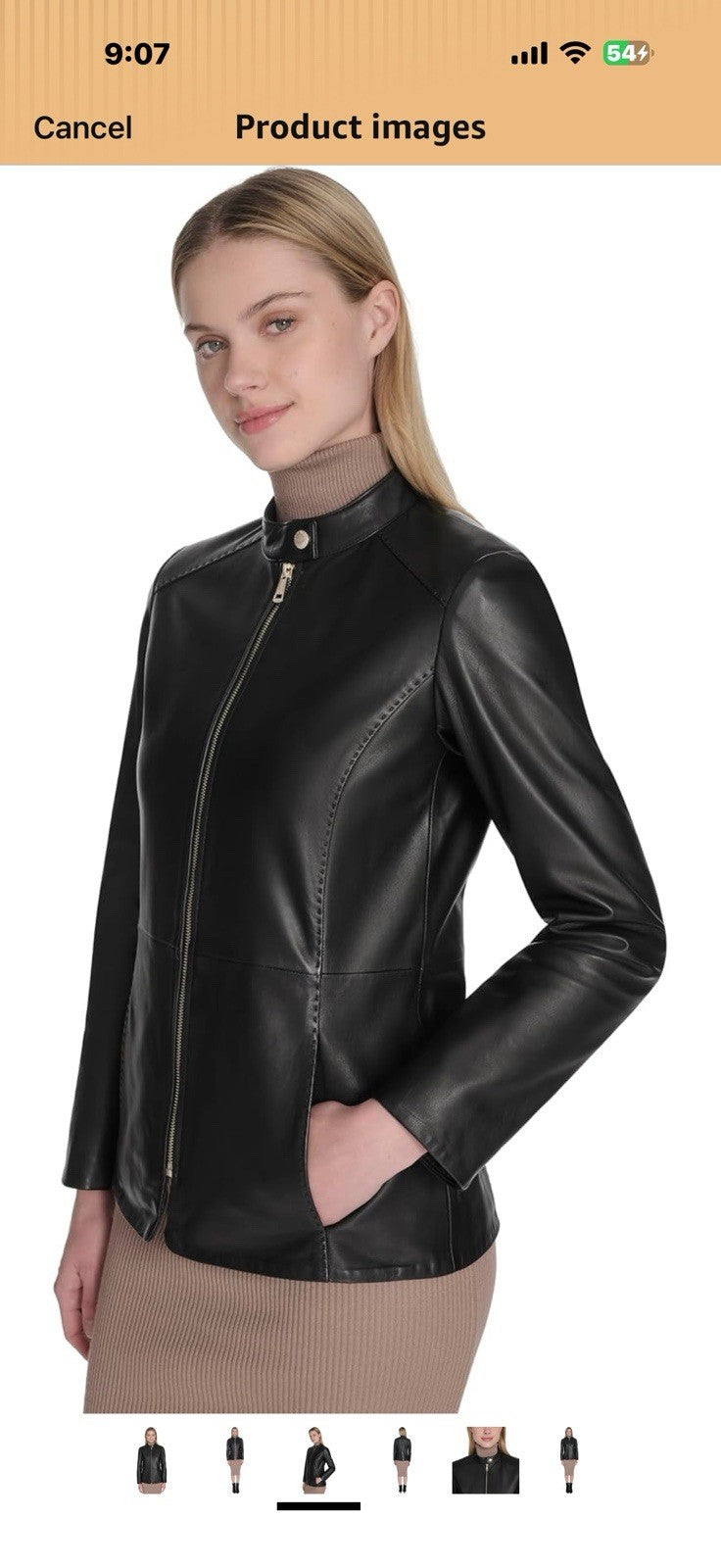 Cole Haan Women's Leather Hand Stitched Details Classic Jacket  Xl