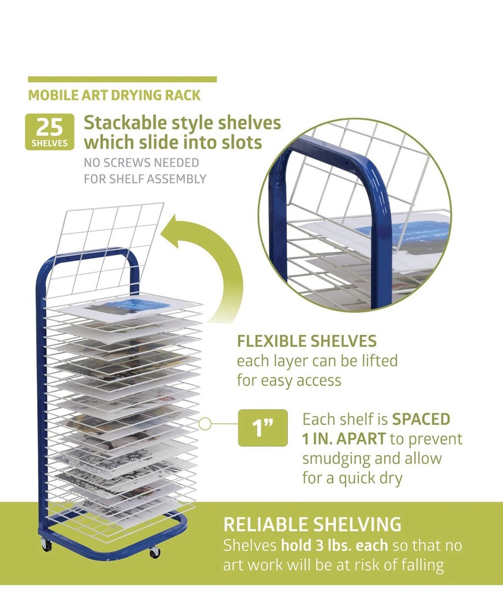 Pearington 25-Shelf Mobile/Wall Mountable Art Drying Rack for Art Studios