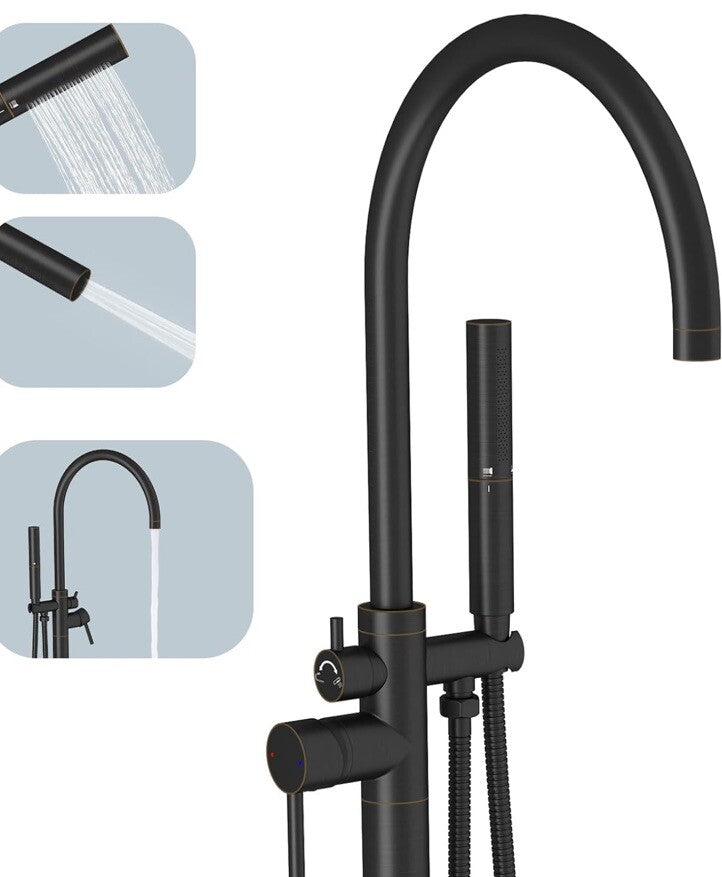 BESy Freestanding Bathtub Faucet Tub Filler Floor Mount Stand Brass Bathroom
