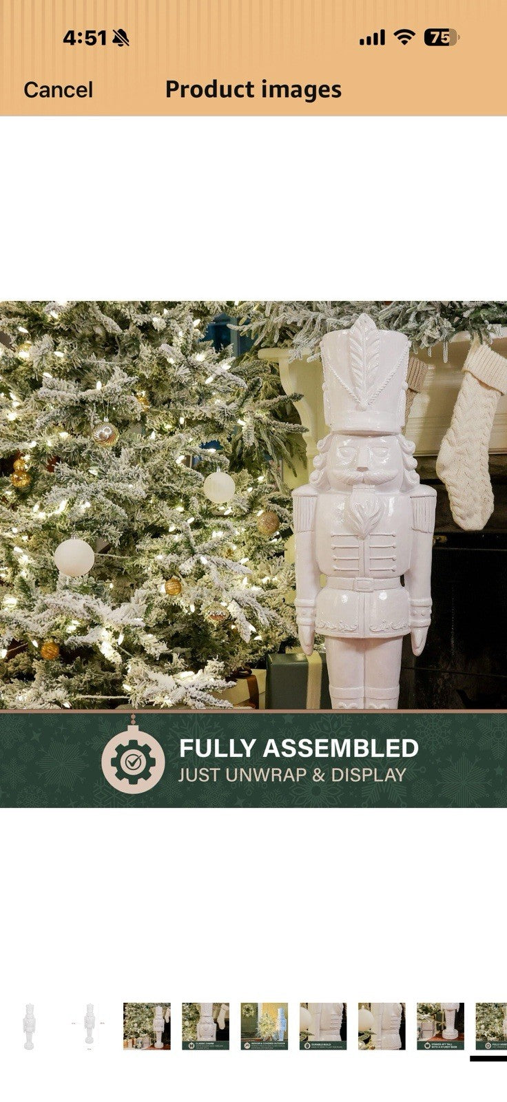 Fraser Hill Farm 48” Glossy White Soldier, Large Resin Decorative Christmas