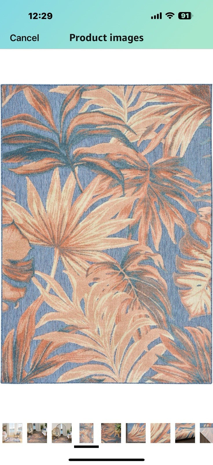 Nourison Aloha Blue Rose 5'3" x 7'5" Area Rug - Easy Clean, Non Shedding,