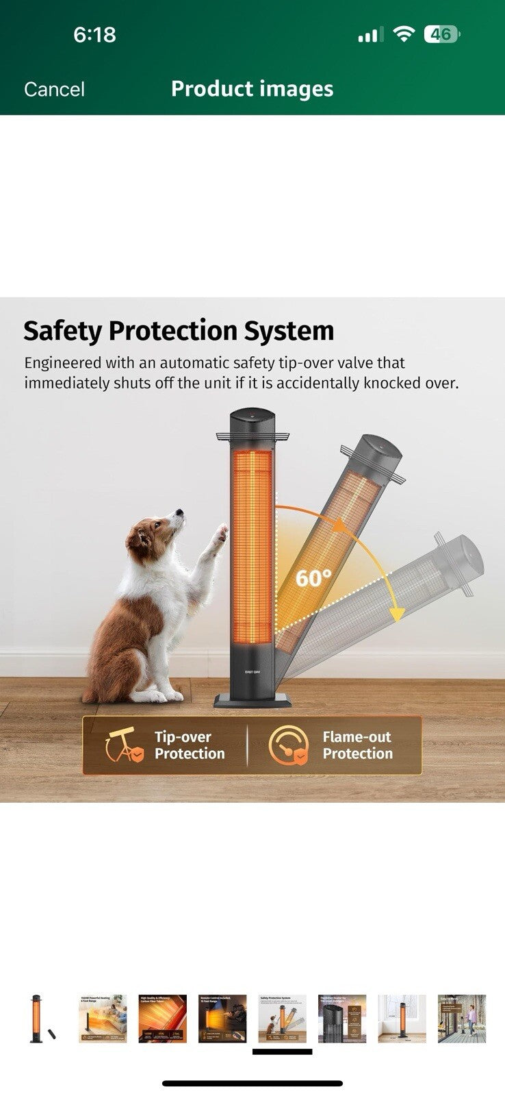 EAST OAK 1500W Patio Tower Heater Waterproof Outdoor Electric Heater