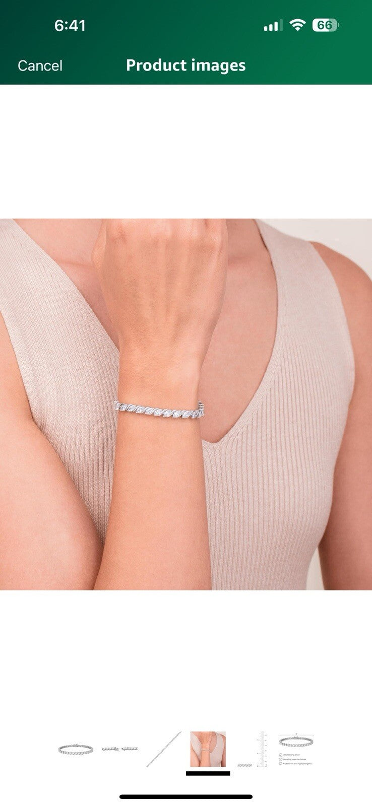 Amazon Essentials Cubic Zirconia Wave Tennis Plated Sterling Silver Bracelet 8”
