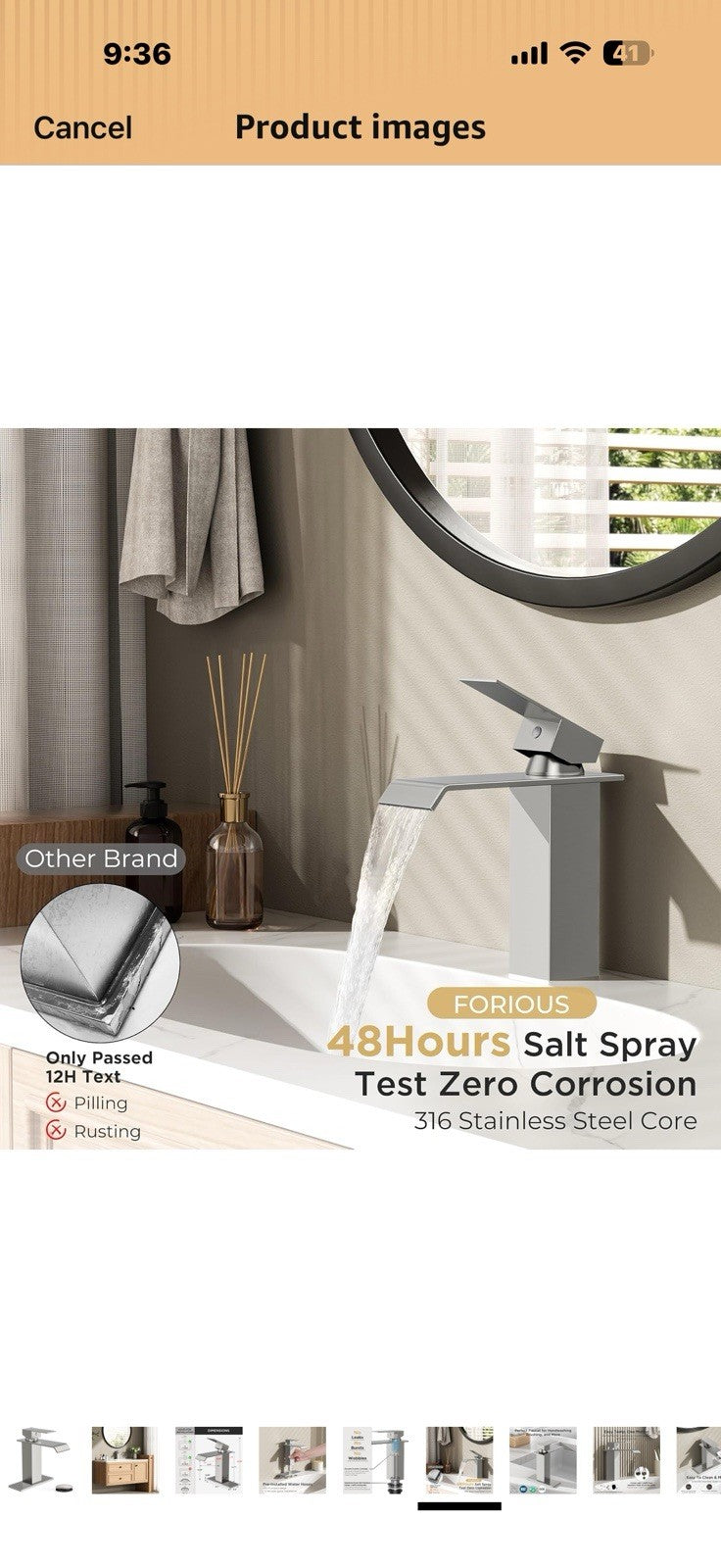 FORIOUS Bathroom Faucet Brushd Nickel Modern Waterfall Bathroom