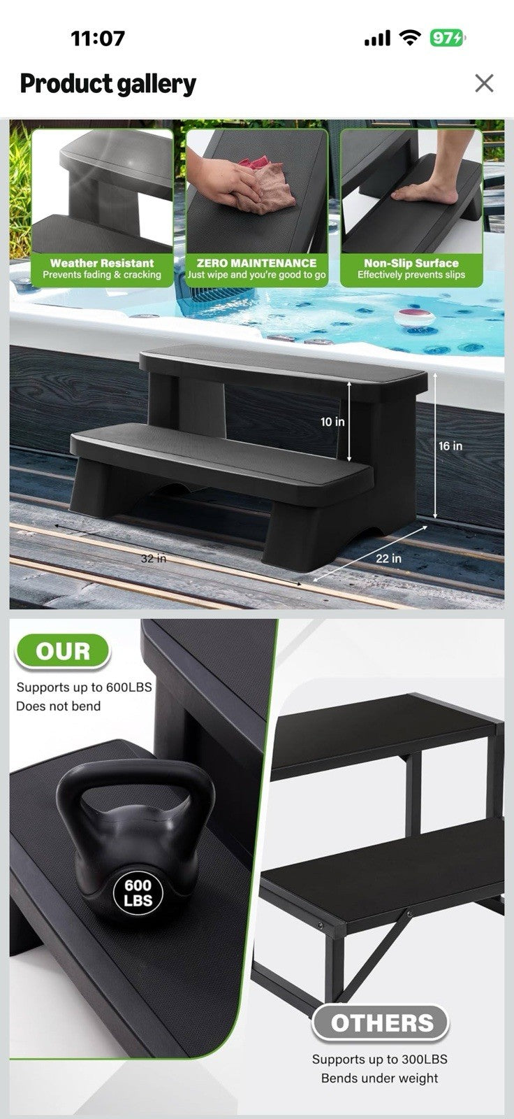 Backyard Expressions Hot Tub Steps – Heavy-Duty Non-Slip Spa Step