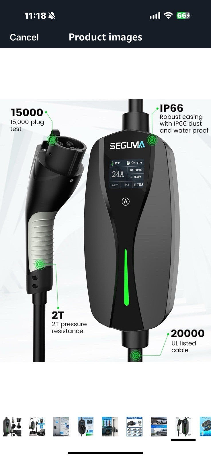 NEMA 14-30 Level 2 EV Charger, Electric Vehicle Portable Charger with 24A 240V