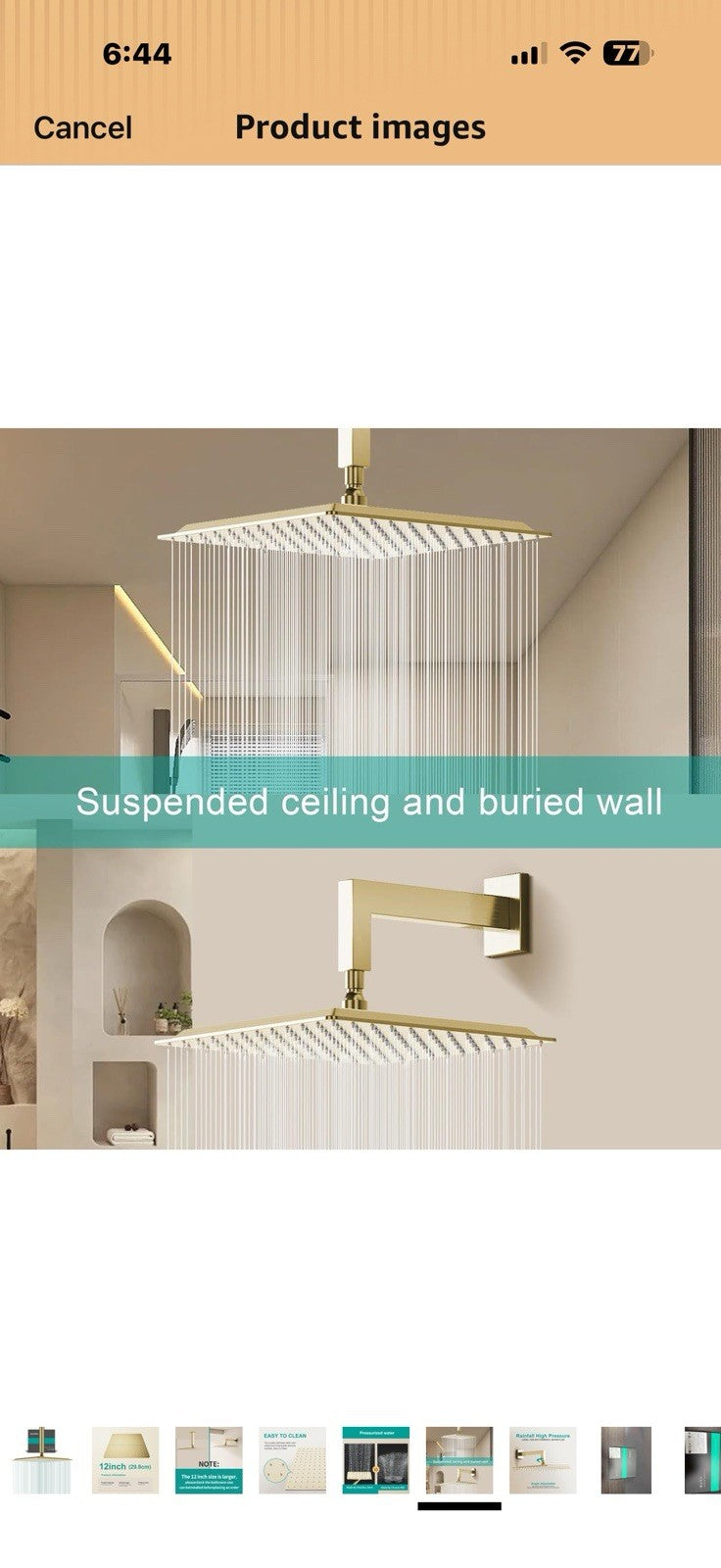 Square Rain Shower Head, High Flow Stainless Steel,Work with any decorative