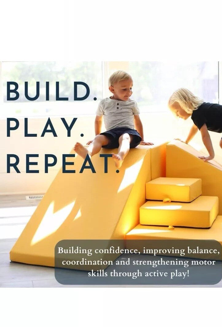  Blocksy + Kids Couch, Indoor Foam Playset, 6 Piece Soft Toddler 