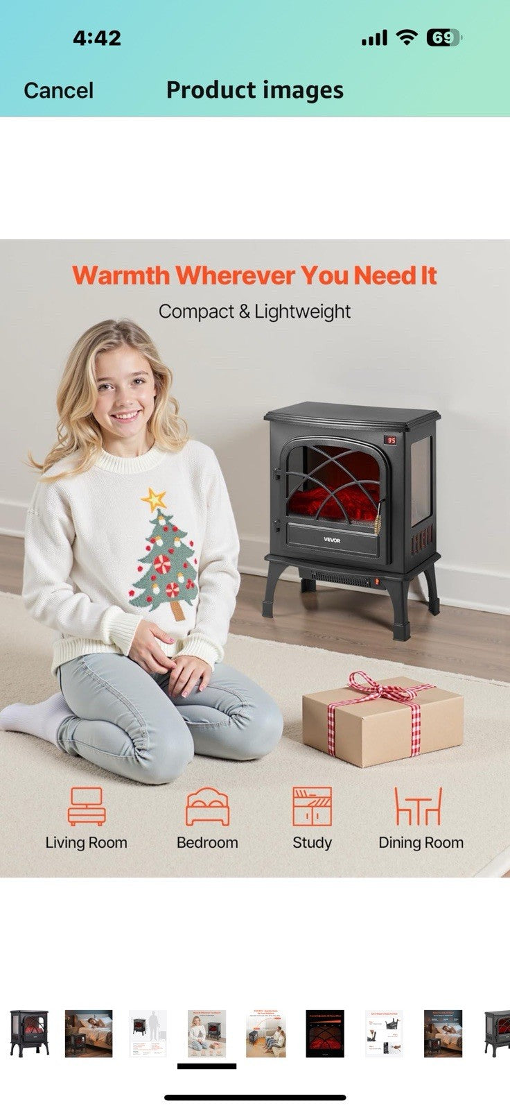 VEVOR 25.5inch Freestanding Fireplaces, 1500W 5120BTU Portable Electric