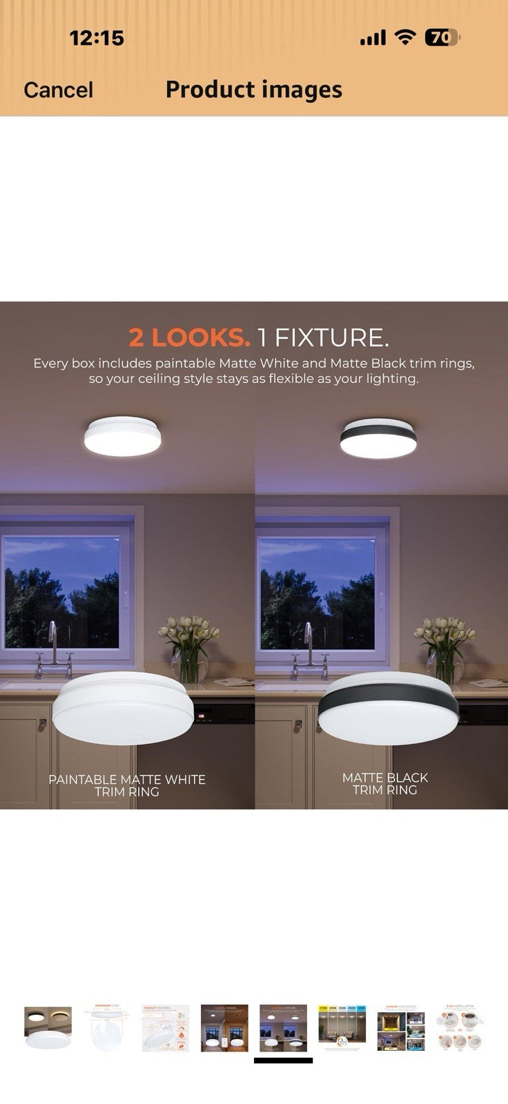 HALO FM 15” Indoor LED Flush Mount Ceiling Light w/Night Light,