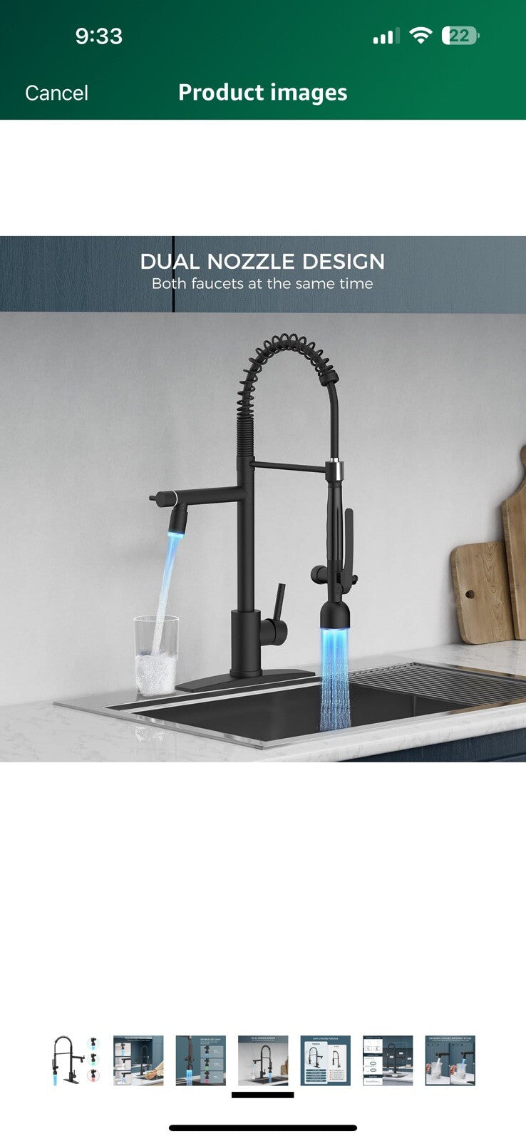 FORIOUS Black Kitchen Faucet, Commercial Kitchen Faucet with LED Light, 