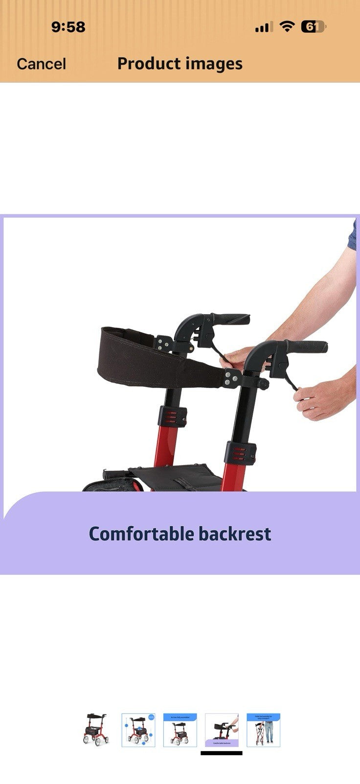 Medline European Style Lightweight Rollator with Backrest – Strong,