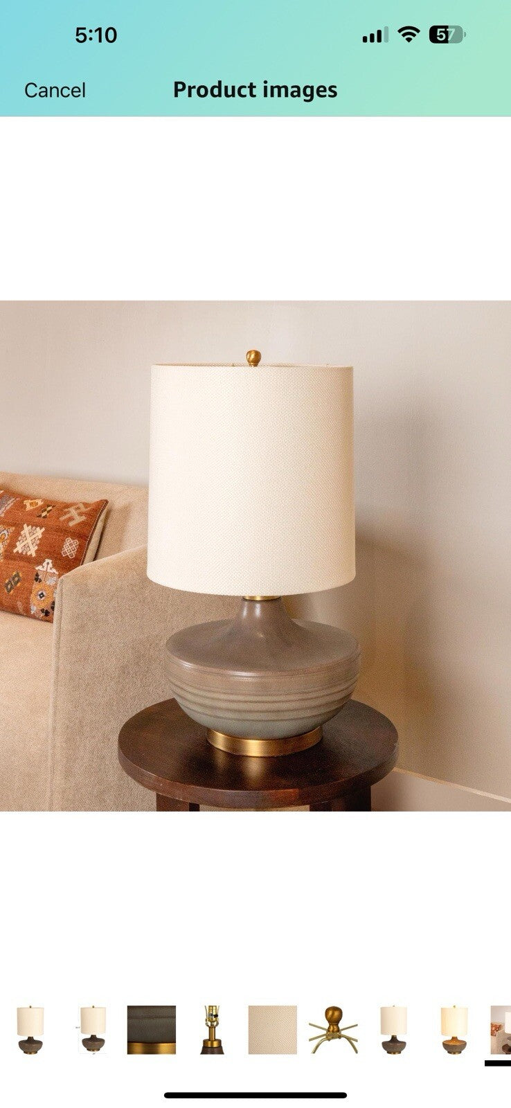 Creative Co-Op Stoneware Table Lamp with Elongated Drum Shade, Brown