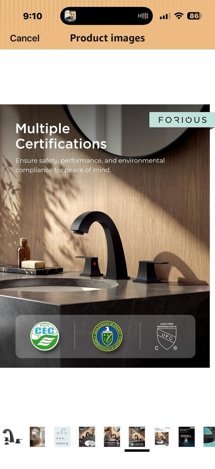FORIOUS Bathroom Sink Faucet 3 Hole, Matte Black Bathroom Faucets