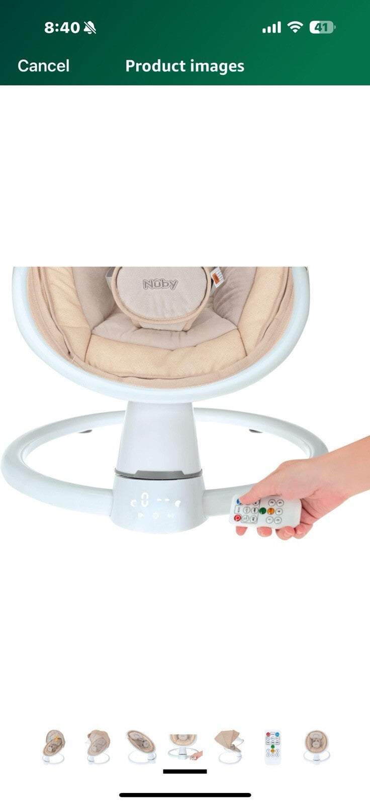 Nuby Baby Swing with Canopy and Remote - 5-Level Infant Swing with Soothing