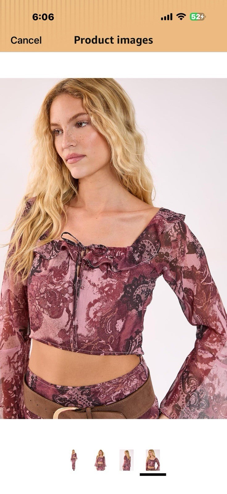 Nasty Gal Paisley Ruffle Fluted Sleeve Top Size 10