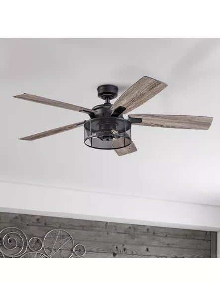 Honeywell Ceiling Fans Carnegie, 52 Inch Industrial LED Ceiling Fan with Light