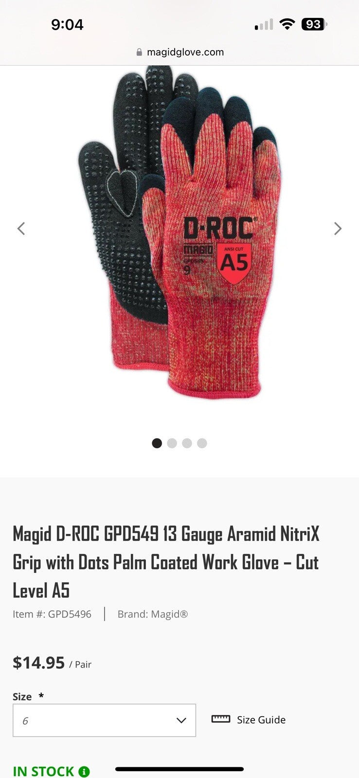 Magid D-ROC GPD549 13 Gauge Aramid NitriX Grip, 11xxL, 12 Pairs