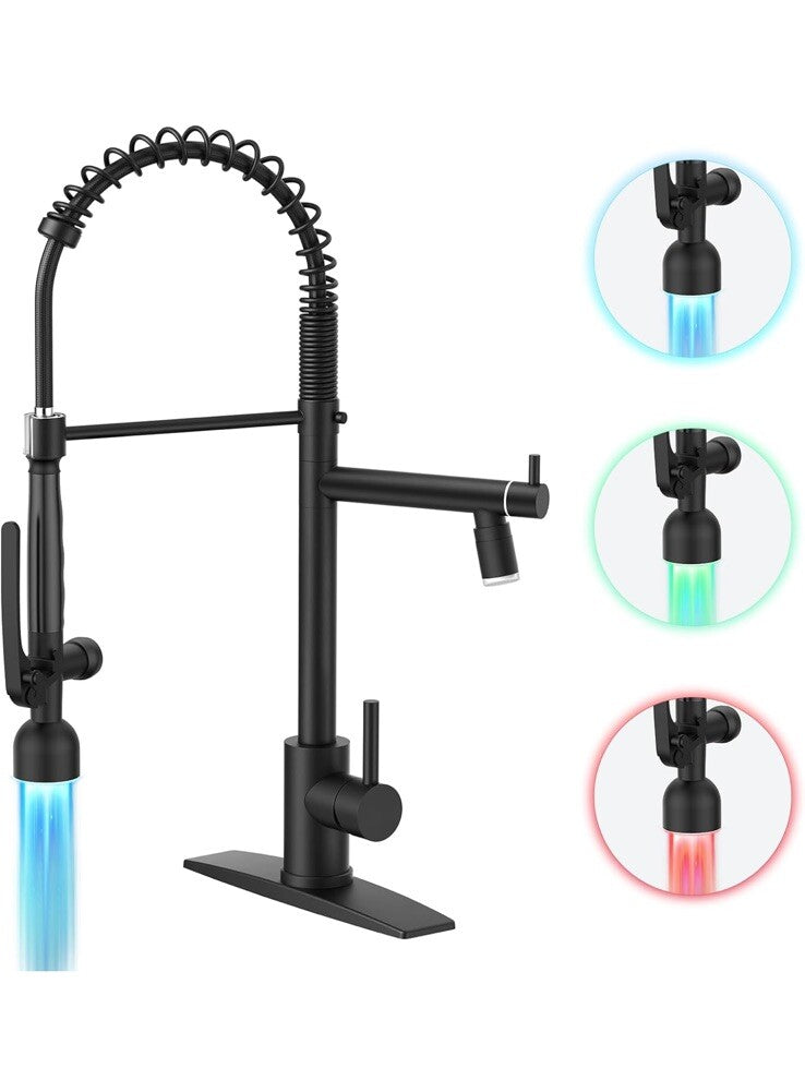 FORIOUS Black Kitchen Faucet, Commercial Kitchen Faucet with LED Light, 