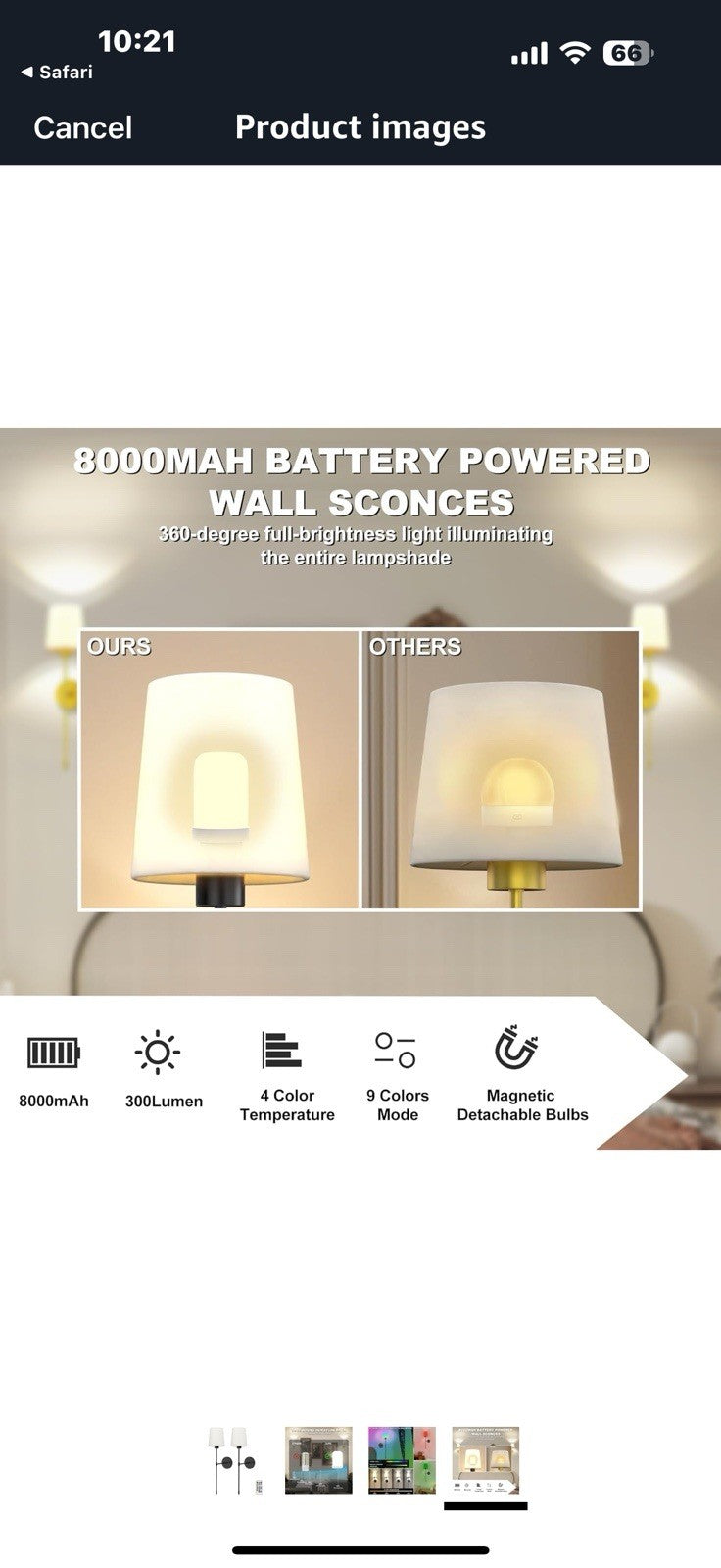 Battery Operated Wall Sconces - Set of 2 Wall Decor Lights Rechargeable