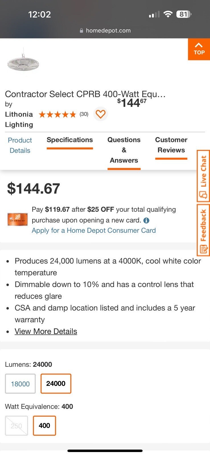 Lithonia Lighting CPRB 24LM MVOLT 40K 80CRI DWH LED