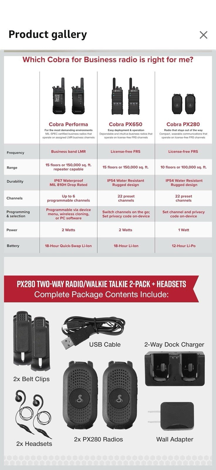 Cobra PX280 Compact Portable FRS Two-Way Radios - IP54 Certified