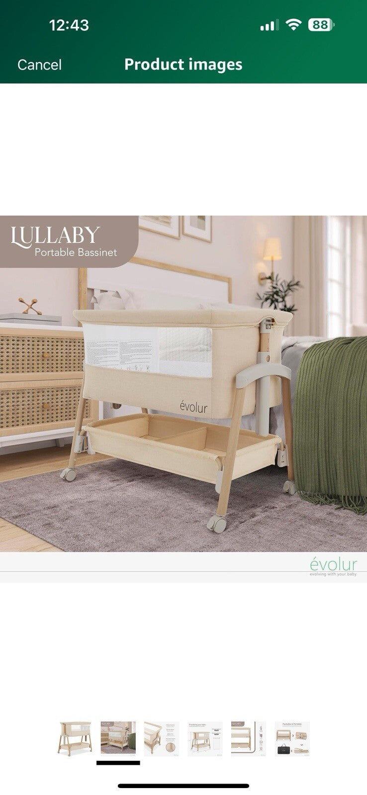 Evolur Lullaby Portable Bassinet with Wheels