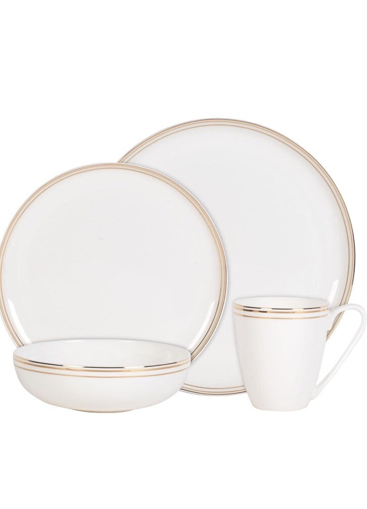 Everyday White by Fitz and Floyd Nevaeh Bone China Coupe Gold Bands 