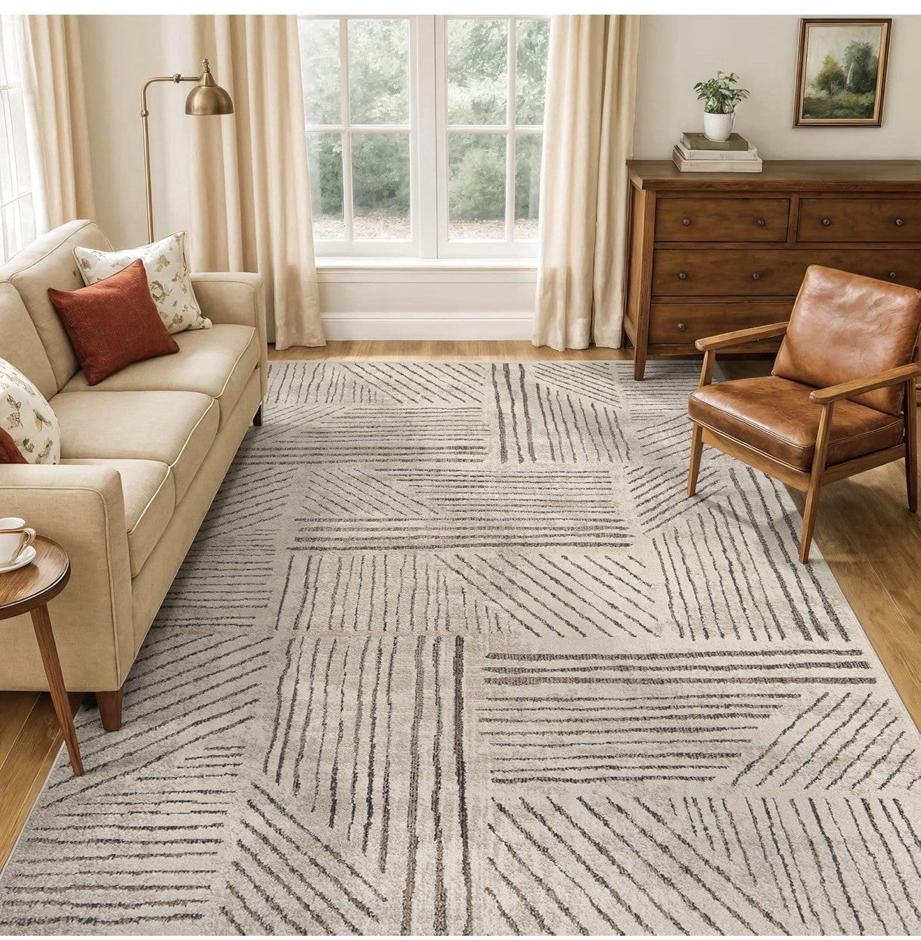 Rugshop Modern Patchwork High-Low Indoor Area Rug, Neutral Geometric 