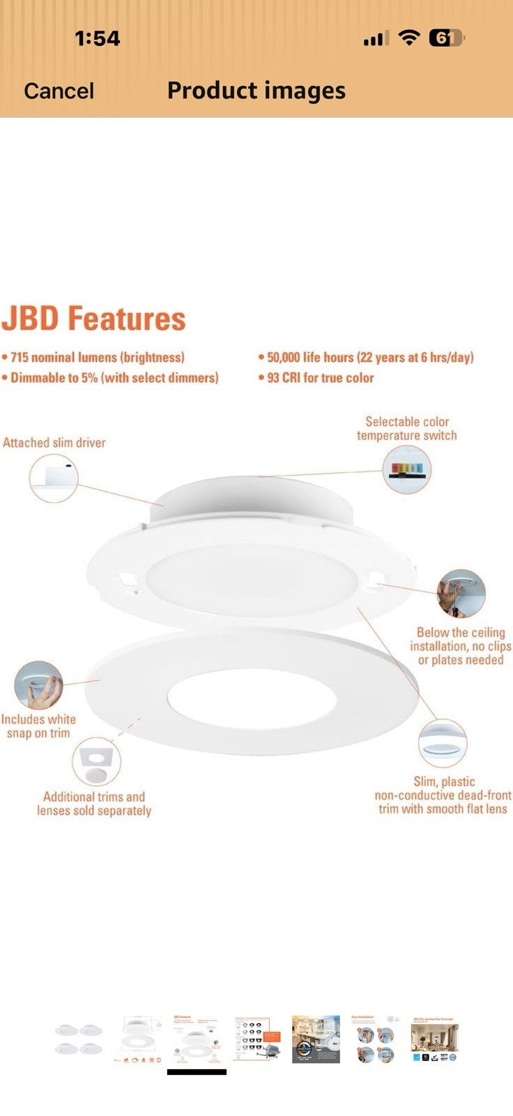HALO JBD 4 Inch Slim Surface Mount LED Downlight with Selectable CCT, 700 