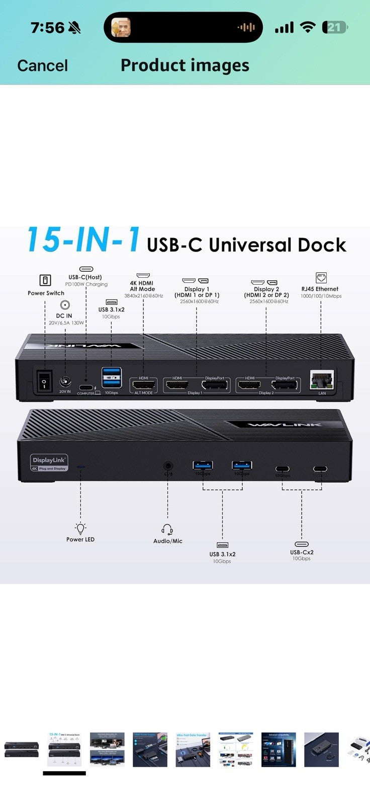 WAVLINK USB C Triple Monitor Docking Station 13-in-1 Displaylink