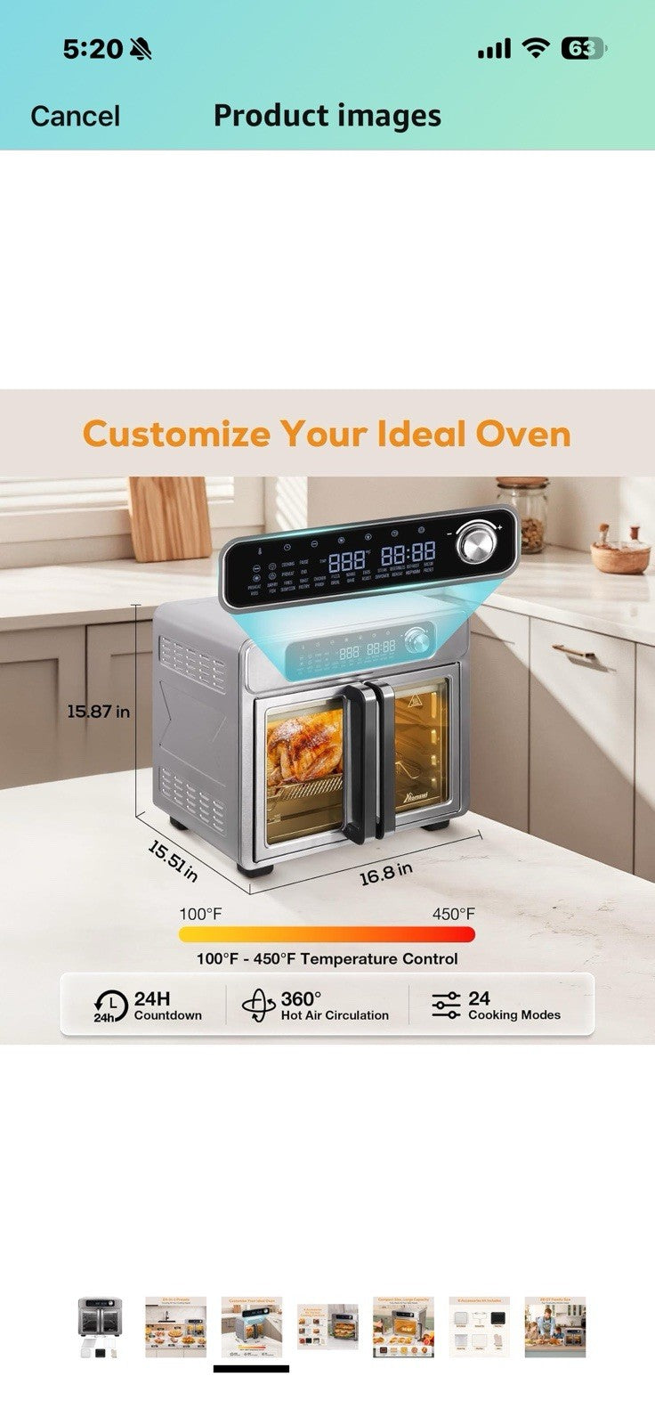 Extra Large French Door Air Fryer Toaster Oven Combo, 24 Cooking 