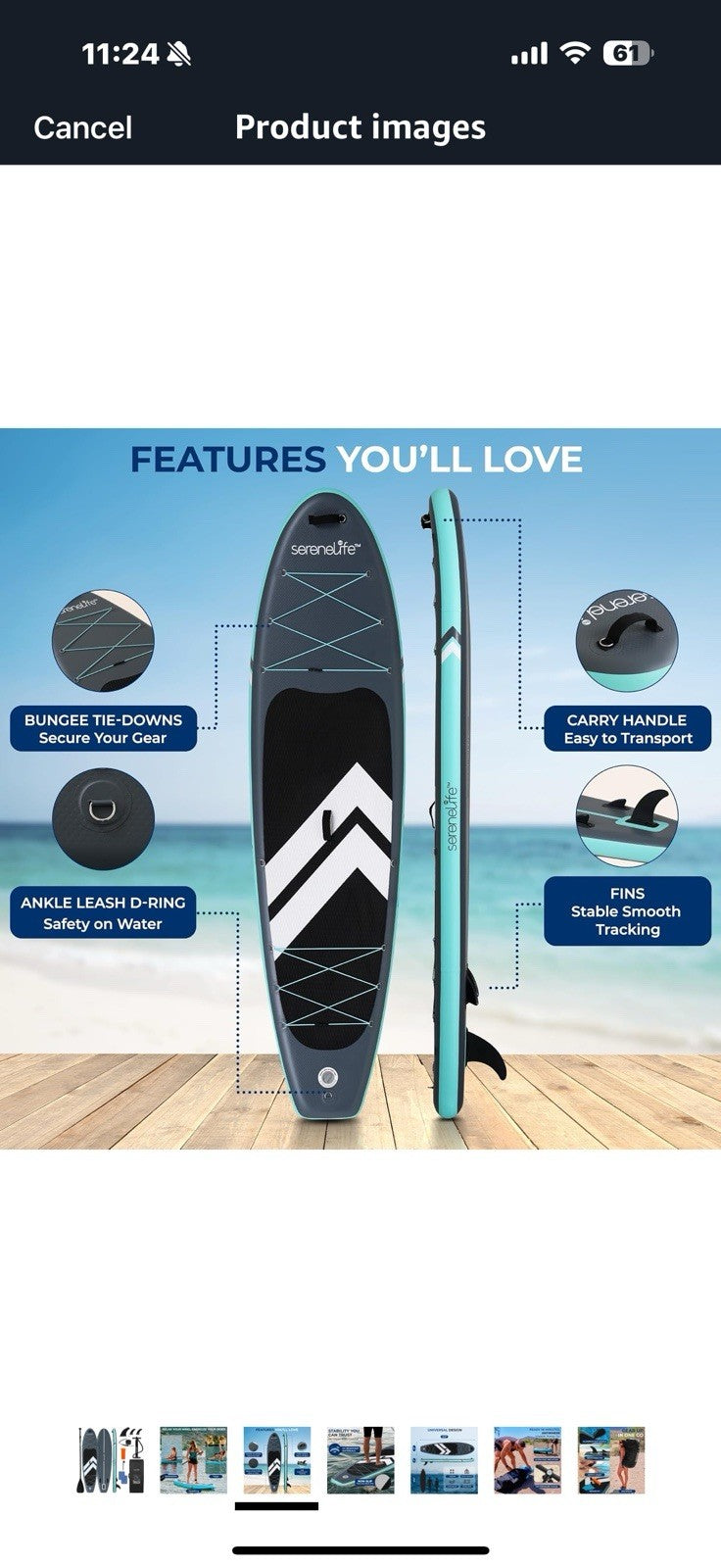 SereneLife 10’6” Inflatable Stand Up Paddle Board with Premium SUP Accessories