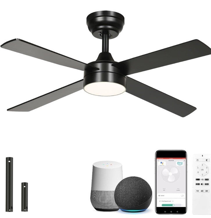 YITAHOME 48 Inch Black Ceiling Fan with Lights and Remote,4 Blades, 