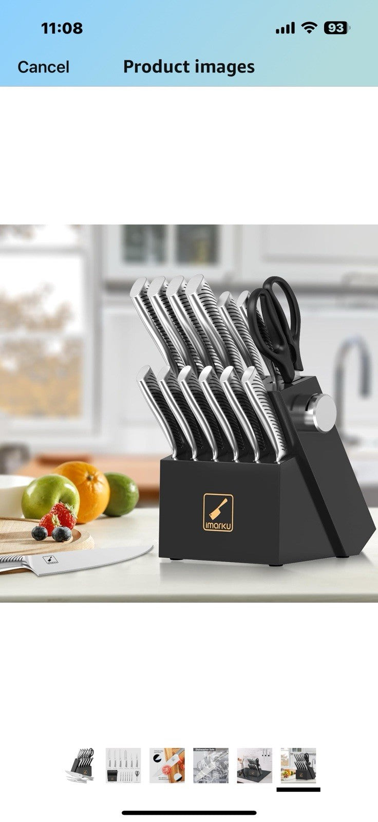 imarku Knife Block Set, Black Knife Set with Block, 14Pcs High Carbon Stainless