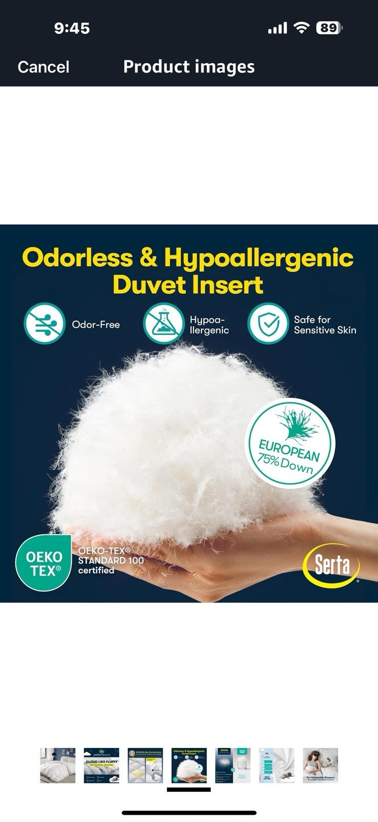 Serta All Season European Down Comforter Queen Size,100% Cotton