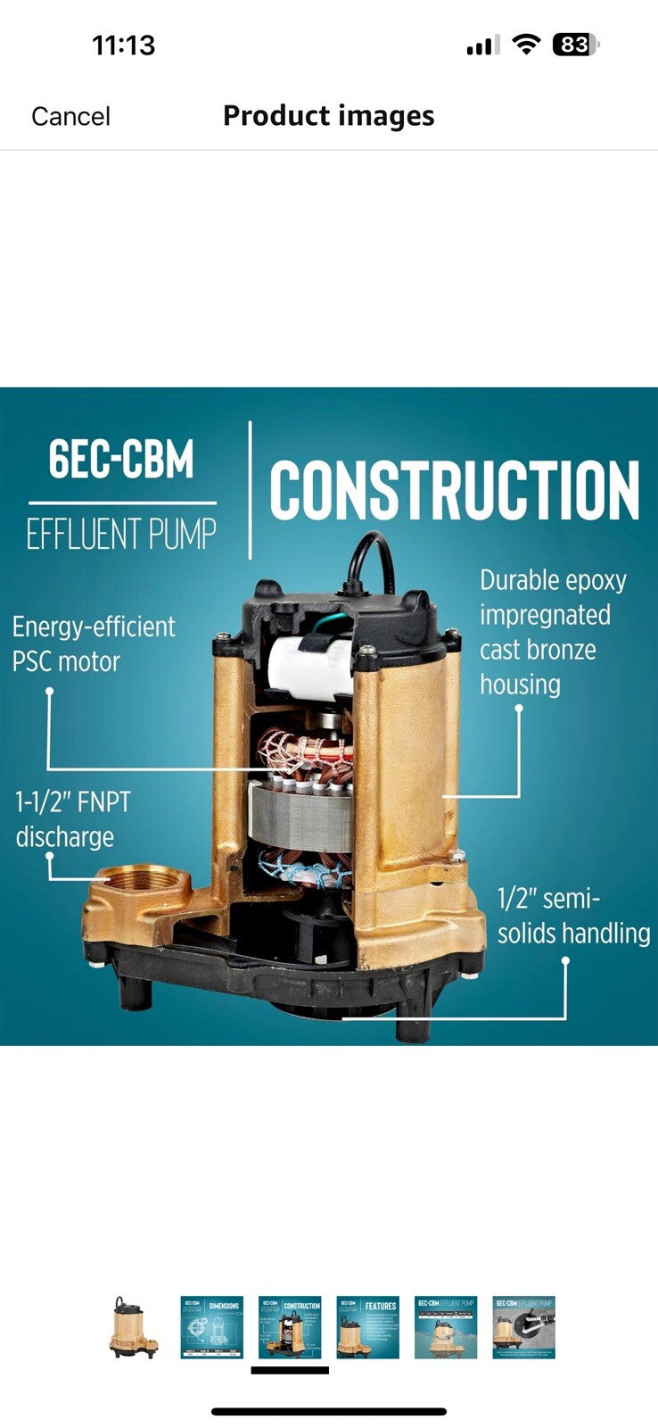 Little Giant 6EC-CBM 115 Volt, 1/3 HP, 3180 GPH, Manual (No Switch)